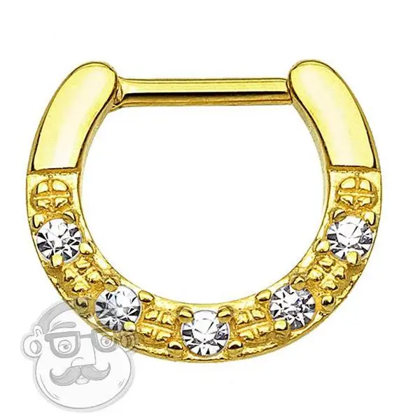16G Paved CZ PVD Gold Stainless Steel Septum Clicker 16G Paved CZ PVD Gold Stainless Steel Septum Clicker