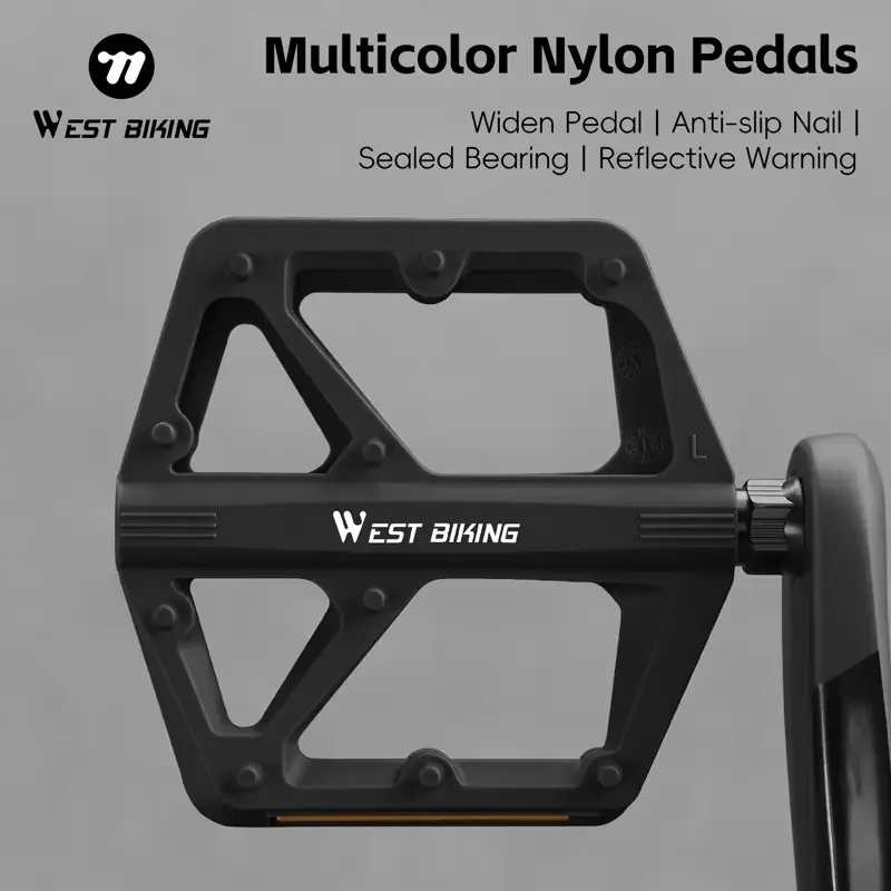 WEST BIKING Bicycle Pedals, High Strength Nylon Multi Color Widened Non Slip Pedal Dual Sealed DU Bearing Bike Pedal, MTB Anti Slip Reflective Warning Bicycle Pedals, Bicycle Parts, Bike Accessory