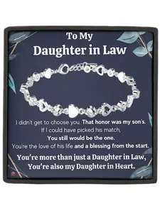 To My Daughter in law Letter Link Bracelet with Card & Gift Box Packaging, Perfect Personalized Jewelry Gift for Birthdays & Christmas