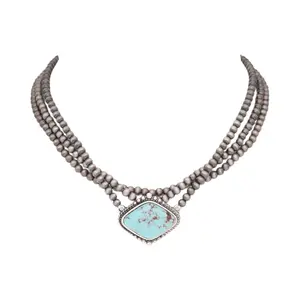 Stone Pendant Beads Layer Choker Necklace