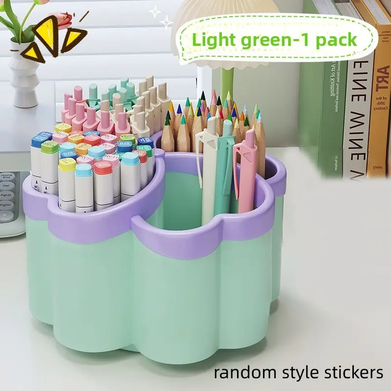 360 °     Rotating Desktop Organizer with 4-Tier Storage - Heavy-Duty PP Plastic, Space-Saving Design, 3 Colors (GreenPurple) - for Office, School, Home, Desk - Portable Organizer with Lids for Pens, Pencils, Makeup Brushes - Ideal for Small Spaces & Hom