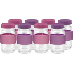 Glass Juice Shot Bottles with Caps, Clear, 2oz, Colored  &  Grip Bands, Beverage Storage, , Turmeric & Ginger Shot Bottles