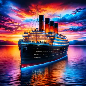 1 piece, [Giant Cruise Ship Diamond at Sunset], 5D diamond painting, frameless, includes tool kit. All-natural round diamond painting, diamond art embroidery kit, suitable for home decoration, handmade relaxing gift.