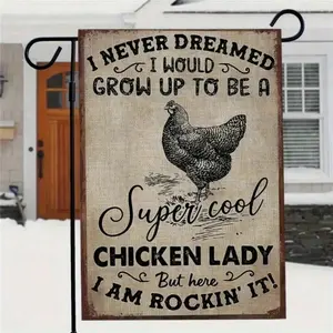 Aluminum Double Sided Outdoor Garden Flag Yard Flags 12x18 Inch Funny Chicken Rooster Farmhouse Humorous Lawn Decor Aluminum Sign