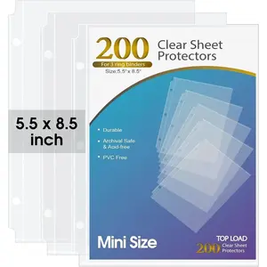 Heavyweight Sheet Protectors 5.5 x 8.5 inch, Clear Page Protectors for Mini 3 Ring Binder, Plastic Sleeves for Binders, Top Loading Paper Protector, 200 Pack
