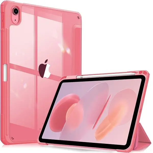 Fintie Case for 2025 iPad A16 11th Gen/ iPad 10th Gen 10.9" with Clear Back and Pencil Holder, Auto-Wake/Sleep, Girly iPad Cases, Pink iPad Covers