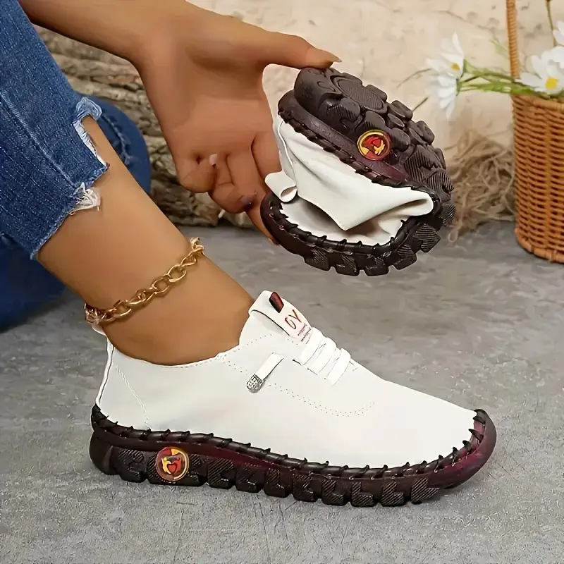 Women's White Slip-On Athletic Sports Shoes - Lightweight, Foldable, Pack-Flat Cloth Casual Trainers with Non-Slip Sole, Braid Detail, Acrylic Fabric, Round Toe for Travel, Daily Wear (All-Season Footwear, Cartoon Accent)