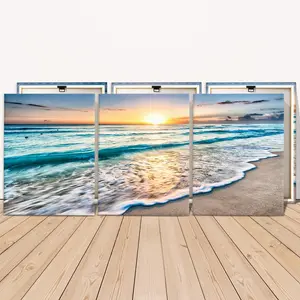 Wooden Framed Canvas Painting, 3 Counts/set Seaside Landscape Ocean Inspired Design Canvas Poster, Modern Art Wall Decoration, Home Decoration Poster