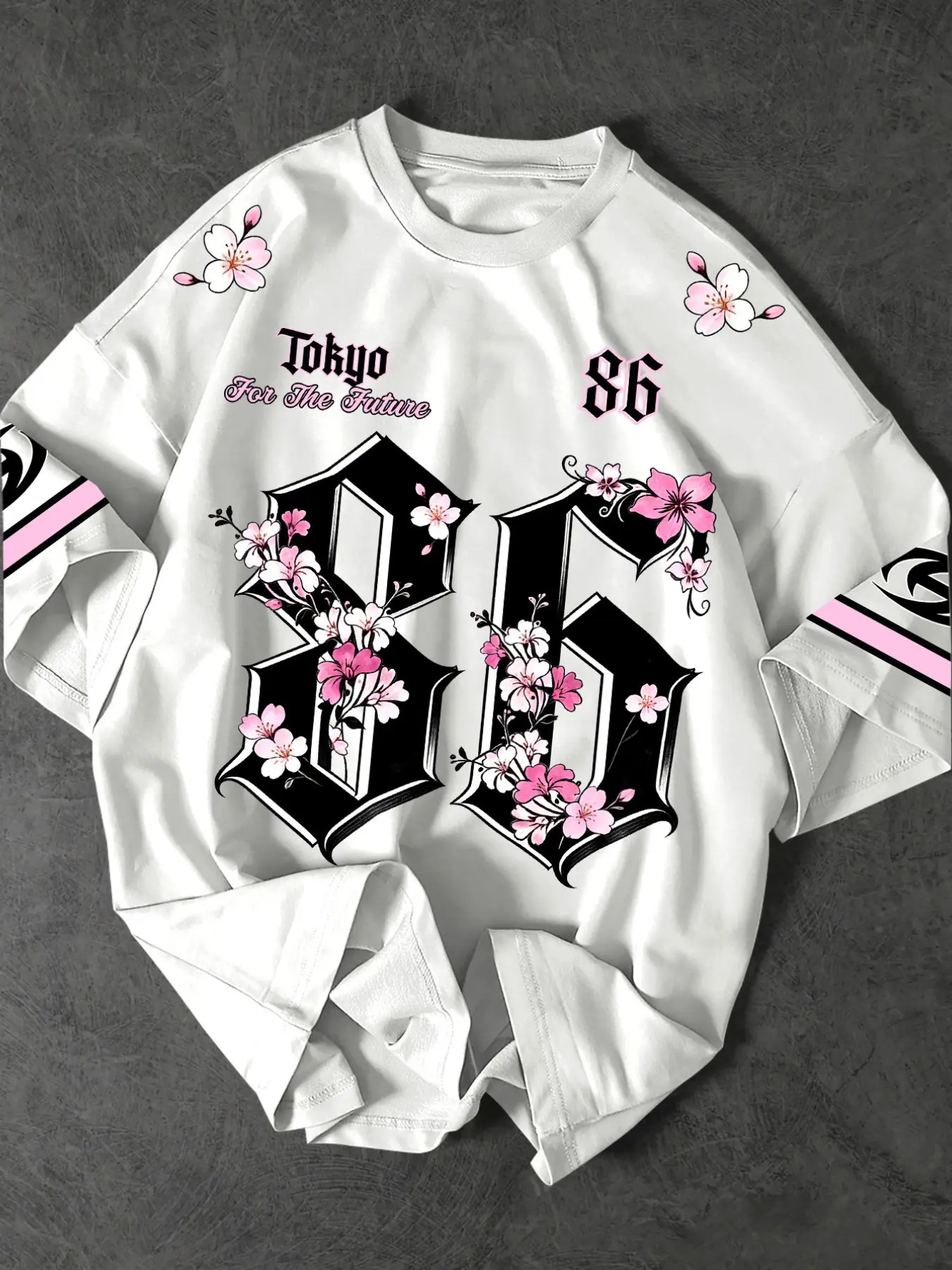 Men’s Y2K Menswear "Tokyo 86" Cherry Blossom Graphic Oversized Short T-Shirt, Japanese Streetwear Tee, Soft Breathable Fabric, Casual Loose Fit for Daily Wear, Summer, Harajuku Aesthetic