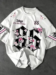 Men’s Y2K "Tokyo 86" Cherry Blossom Graphic Oversized T-Shirt, Japanese Streetwear Tee, Soft Breathable Fabric, Casual Loose Fit for Daily Wear, Summer, Harajuku Aesthetic
