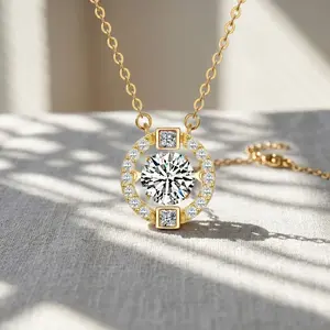 Minimalist Elegance Shimmering Halo Round Zircon Pendant Necklace -High-Shine Chain Jewelry
