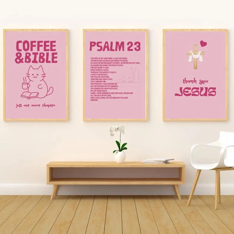 Christian Wall Art in Pink, Set of Three, Bible Verse Printable Posters, Christian Prints, Cute Posters, Aesthetic Posters, Home Decor #180