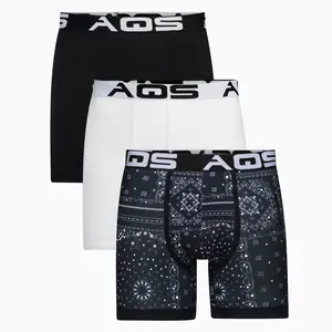 AQS Men's 3-Pack Performance Boxer Briefs - Stretchy & Supportive with Bandana Design - Athletic Fabric for All-Day Comfort