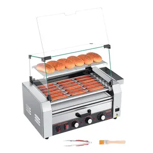VEVOR Hot Dog Roller, 18 Hot Dog 7 Rollers, Stainless Steel Sausage Grill Cooker, 1200W Hot Dog Machine with Bun Warmer, Cover, 3 Temp Control, Side Storage Box, Oil Drip Tray, for Home Commercial