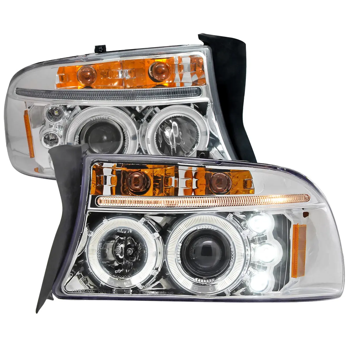 SPEC-D TUNING Brand New in Original Box Chrome Housing LED Projector Headlight Assemblies & Components Kit, Car LED Headlight Bulbs, 1157A Amber Turn Signal for 1997-2004 Dakota, 1998-2003 Durango