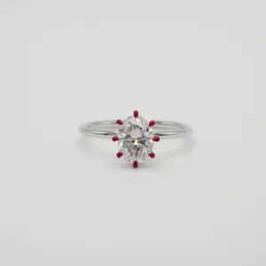 1.5 ct Oval Moissanite Ring with Red Enameled Claw Prongs in 14K White and Red Gold - Unique Two-Tone Engagement Ring