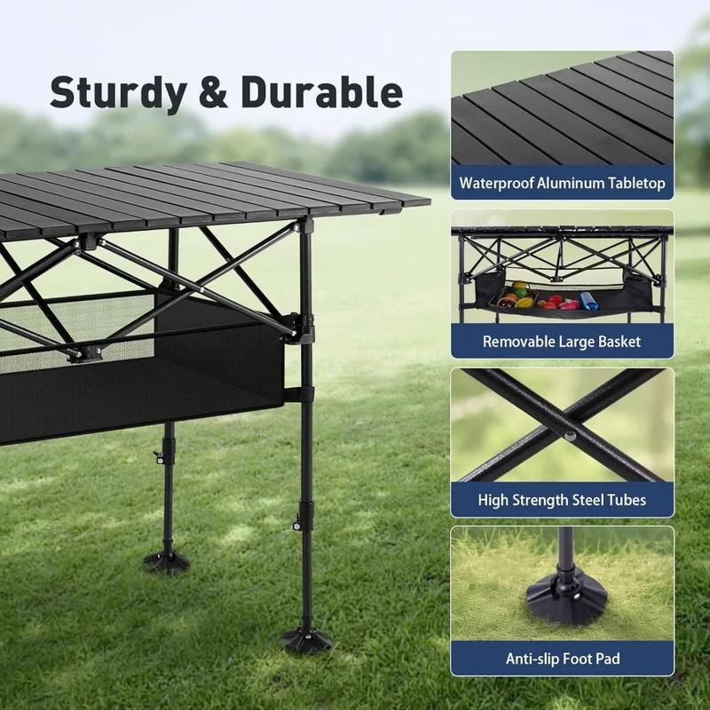 AORAN Folding Picnic Table, Steel Ultra-Compact Outdoor Detachable Portable Folding Lightweight Table with Large Capacity Storage Bag, Suitable for Beach, Picnic, Travel, Backyard, BBQ