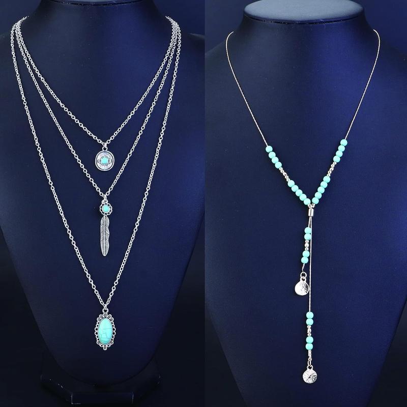 Bohemian Turquoise  for Women Men Western Turquoise Set Western Adjustable Belt Rings and Necklace  Turquoise Drop Earrings Bracelet Western Boho Turquoise  for Women