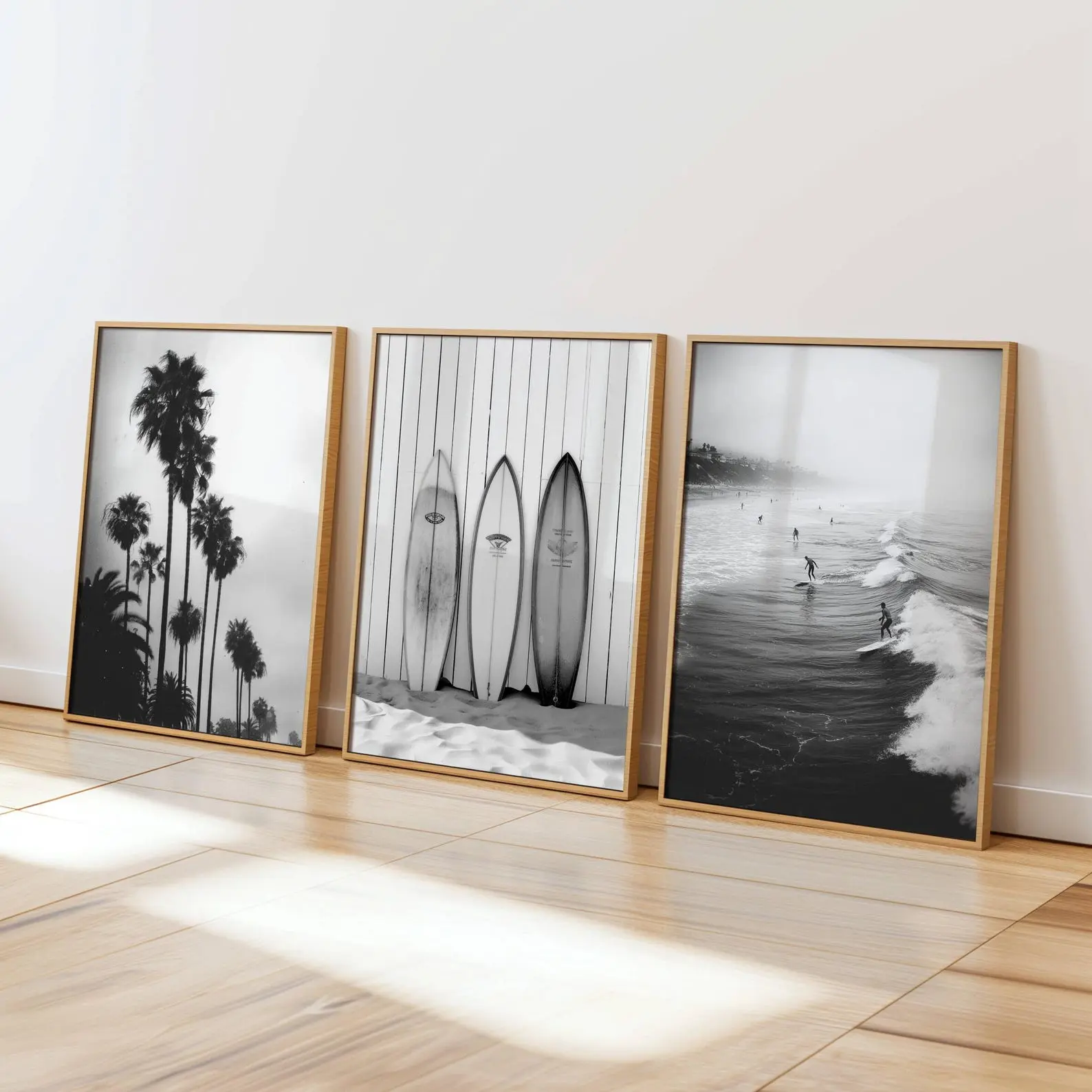 Surfboard Wall Art Set - Black & White Surf Posters - Retro Surf Photography - California Surfers - Surf Lover Gift - 3 Piece Wall Art