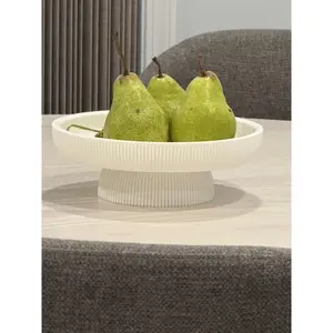 Elegant White Fruit Bowl with Ribbed Design for Modern Home Decor