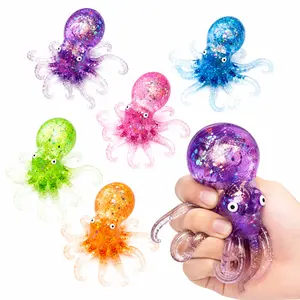 Stress Ball Glitter Octopus Squishy Soft TPR Stretchable Anxiety Relief Toy for Party Gifts