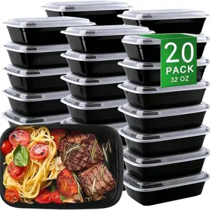 20pcs Reusable Food Storage Containers, Microwave Safe Lids, Plastic Bento Boxes, Dishwasher & Freezer Friendly, Ideal for Dinner Prep
