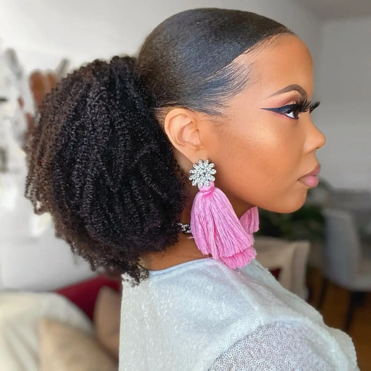 VIPbeauty Afro Puff Drawstring Ponytail Human Hair 4C Afro Kinky Curly Ponytail Drawstring Ponytail for Black Women Natural Black Ponytail Extension Human Hair