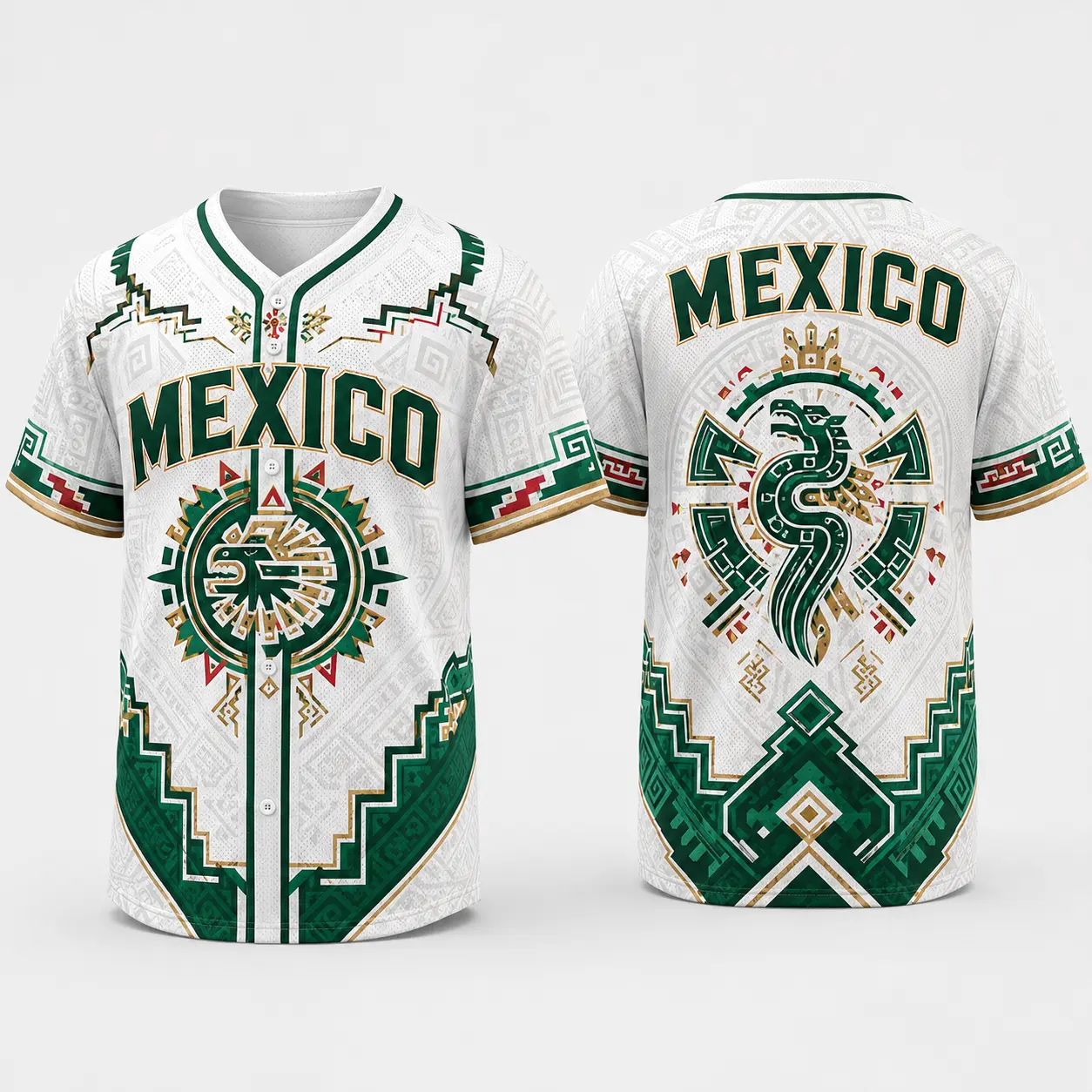 Men's Mexico Shirt with Heritage Print, Casual Short Sleeve Button-Down Top in Breathable Mesh Polyester Fabric, Shortsleeve, Casual Sport Shirt, Mens Clothing, Male, Cold Wash