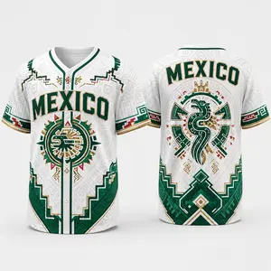 Men’s Mexico-Inspired Button Front Shirt, Breathable Mesh Polyester Short Sleeve Top, Green White Heritage Graphic Casual Summer Shirt