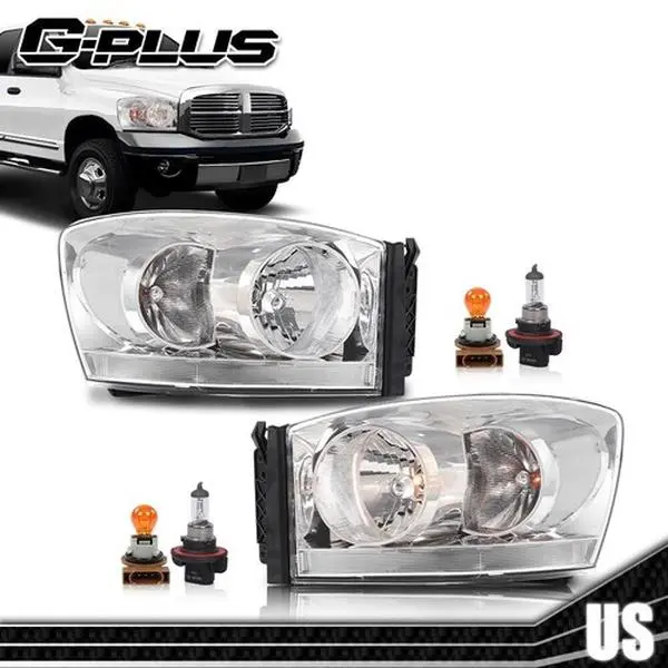 G-PLUS Bright Chrome Lens Headlights for 2006-2009 Dodge Ram 1500,2500,3500 - Bolt-On Aftermarket Headlights Lighting Assemblies & Components for Car Exterior Upgrade