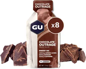 GU Energy Original Sports Nutrition Energy Gel, Vegan, Gluten-Free, Kosher, and Dairy-Free On-the-Go Energy for Any Workout, 8-Count, Chocolate Outrage