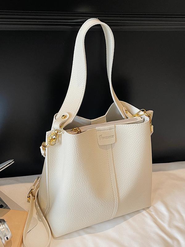 Simple waxed leather bucket bag, PU Tote Satchel, fashionable, casual and versatile wide-strap one-shoulder crossbody bag, textured and trendy one-shoulder commuter bag, Elegant Commuter Bag, suitable for daily wear, commuting and other scenarios