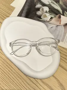 Women's Round Frame Glasses, Thin Korean Style Lightweight Eyewear, Large Frame Slimming Plain Glasses, Oval Face Friendly Concealing Elegant Look