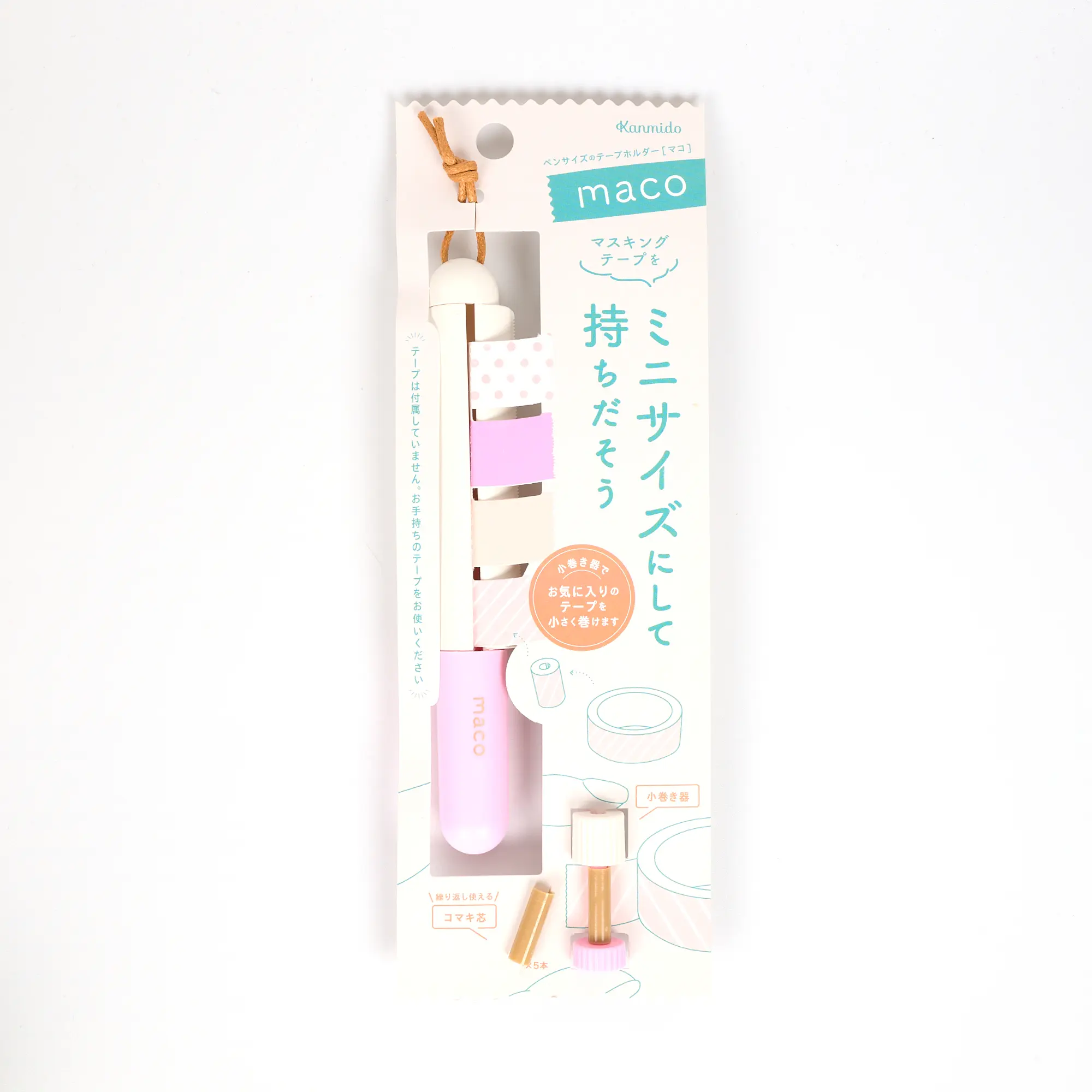 KANMIDO Maco (Pastel Pink) | Portable Pen-Shaped Washi Tape Dispenser | Japan Import