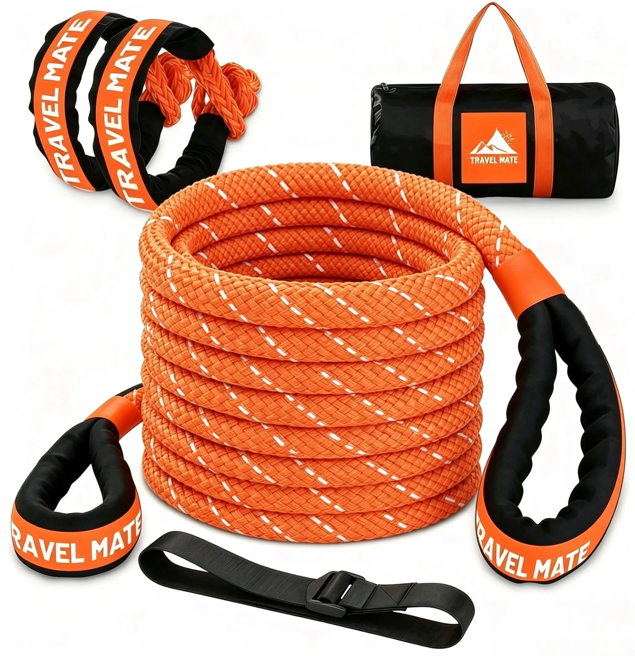 Kinetic Recovery Tow Rope , 48000lbs Snatch Strap, Heavy Duty Stretch Nylon Towing  with 2pcs Soft Shackles for Offroad Vehicle, SUV, ATV, Tractor Elastic  Kit Tow Rope