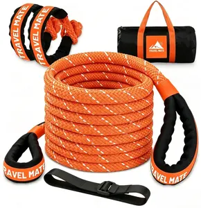 Kinetic Recovery Tow Rope , 48000lbs Snatch Strap, Heavy Duty Stretch Nylon Towing  with 2pcs Soft Shackles for Offroad Vehicle, SUV, ATV, Tractor Elastic  Kit Tow Rope