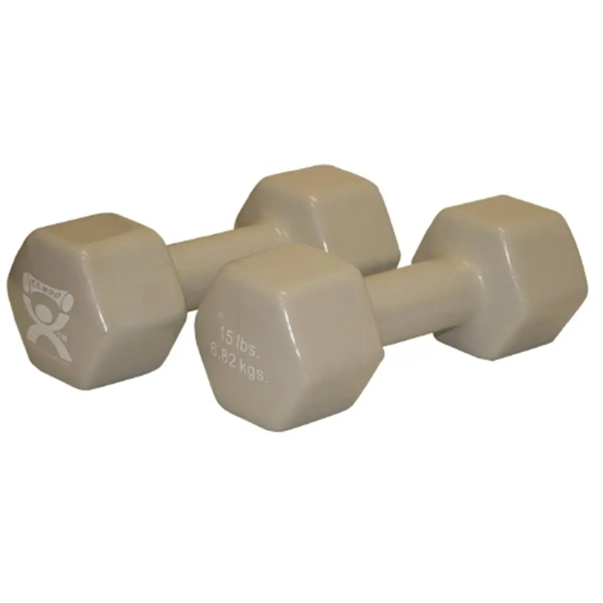 Fabrication Enterprises Color-Coded Vinyl-Coated Iron Dumbbell - Silver, 15 lbs Dumbbell Hand Weight for Weight Training, Muscle Exercise Equipment