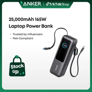 Anker Portable Laptop Power Bank with Built-In Cables, 25,000mAh High-Capacity Battery, Fast Charging for 4 Devices, Ideal for Office and Trips, Compatible with iPhone 17/16, MacBook, Galaxy, and More