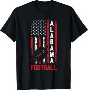 Patriotic USA Flag Alabama Football Season Party T-Shirt Casual Graphic Fashion Fabric Cotton