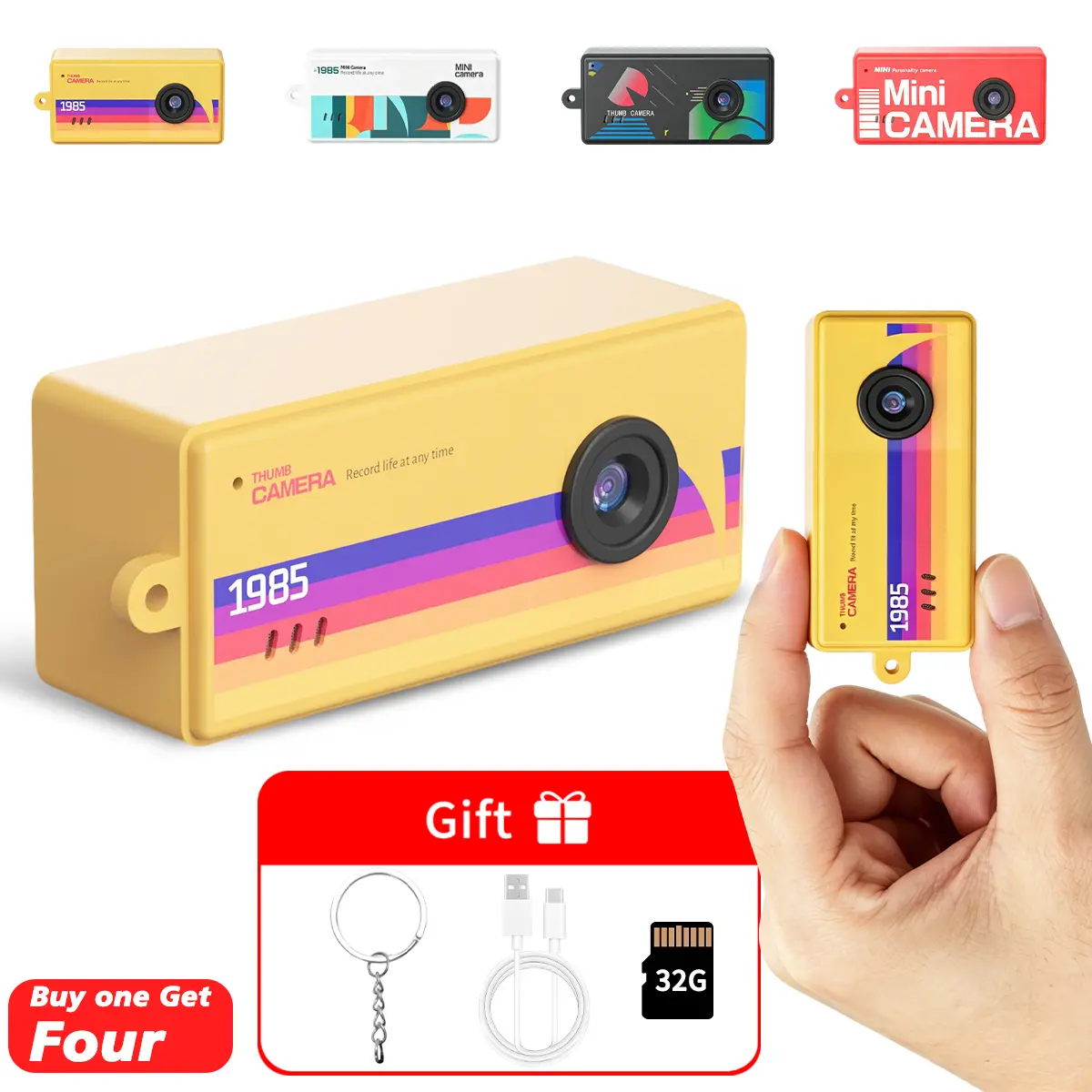 Compact Thumb Camera with 32GB SD card, Keychain Camera, Wearable Recorder, Portable Camera,Reviewing photos and videos, retro filter,Student Outdoor Sports Camera, Kids Video PocketCamera, Rechargeable Mini HD Digital