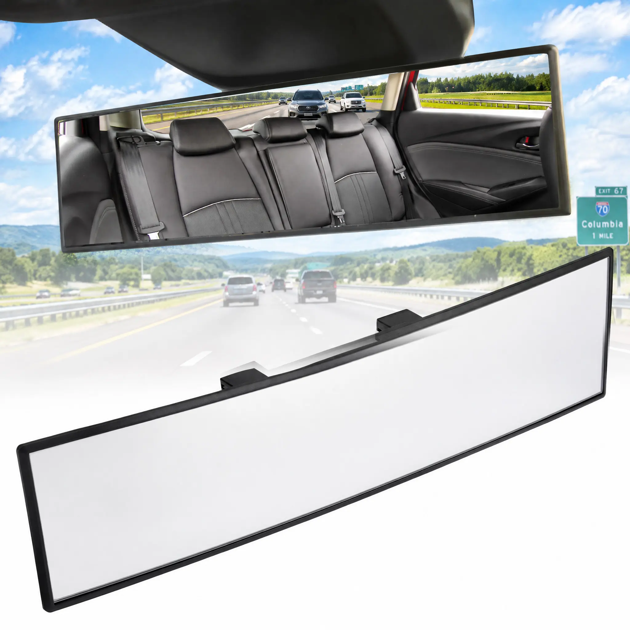 Joytutus 11.81 Inch Reversible Panoramic Convex Rear View Mirror, Universal Clip-On Interior Mirror with Anti-Fall Feature for Panoramic Real View, Blind Spot Reduction for Cars/SUVs/Trucks, tiktokshopstockup
