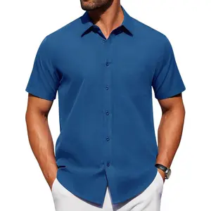 Alimens & Gentle Men's Short Sleeve Dress Shirts Wrinkle Free Untucked Casual Button Down Shirt