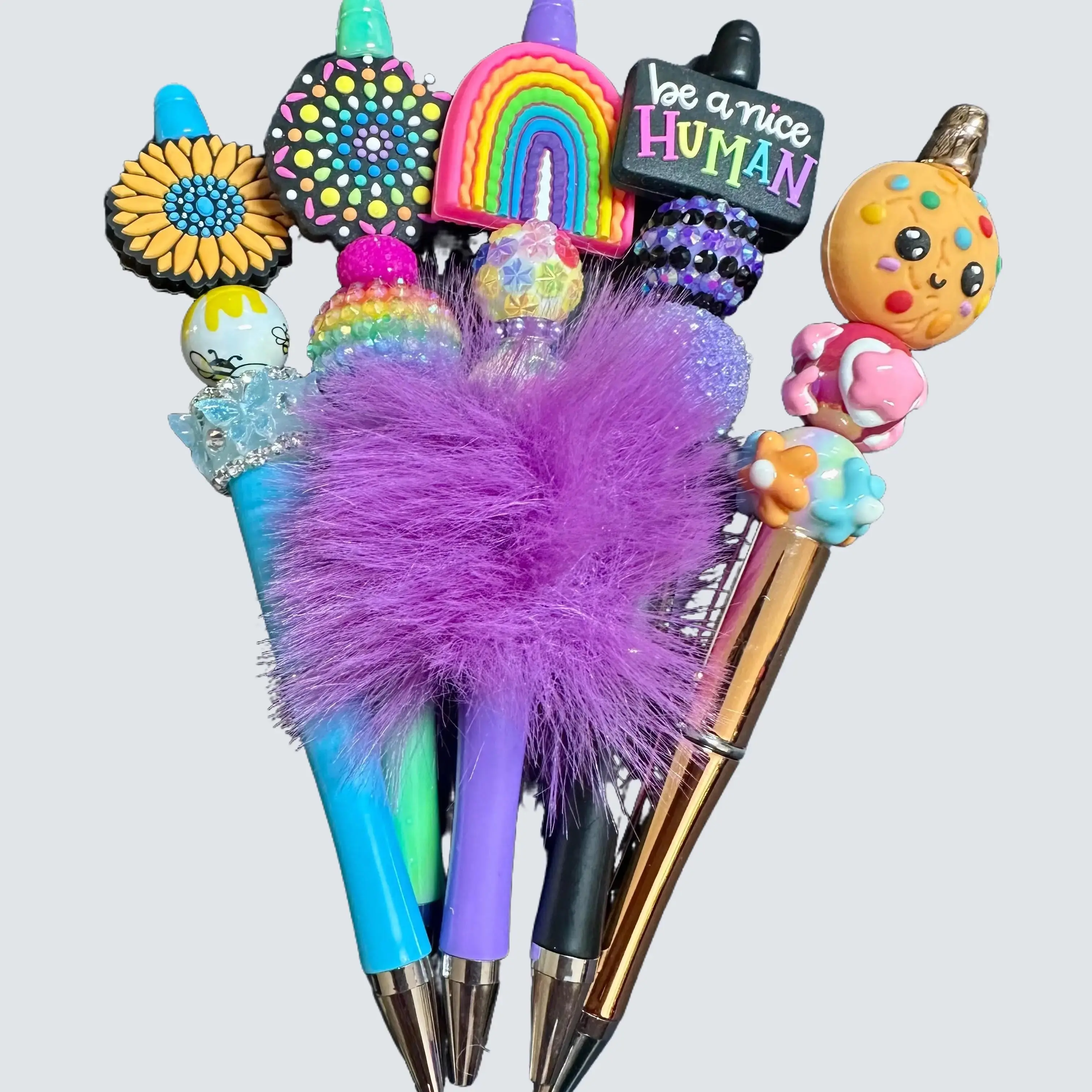 5-Piece Unisex Character Beaded Pens Set - Unique Beads, 5 Distinct Designs, Quirky Vibe, Versatile Fun Writing Tools - Sarcastic to Holy Theme Stocking Stuffers for Students (Office & School Supplies)