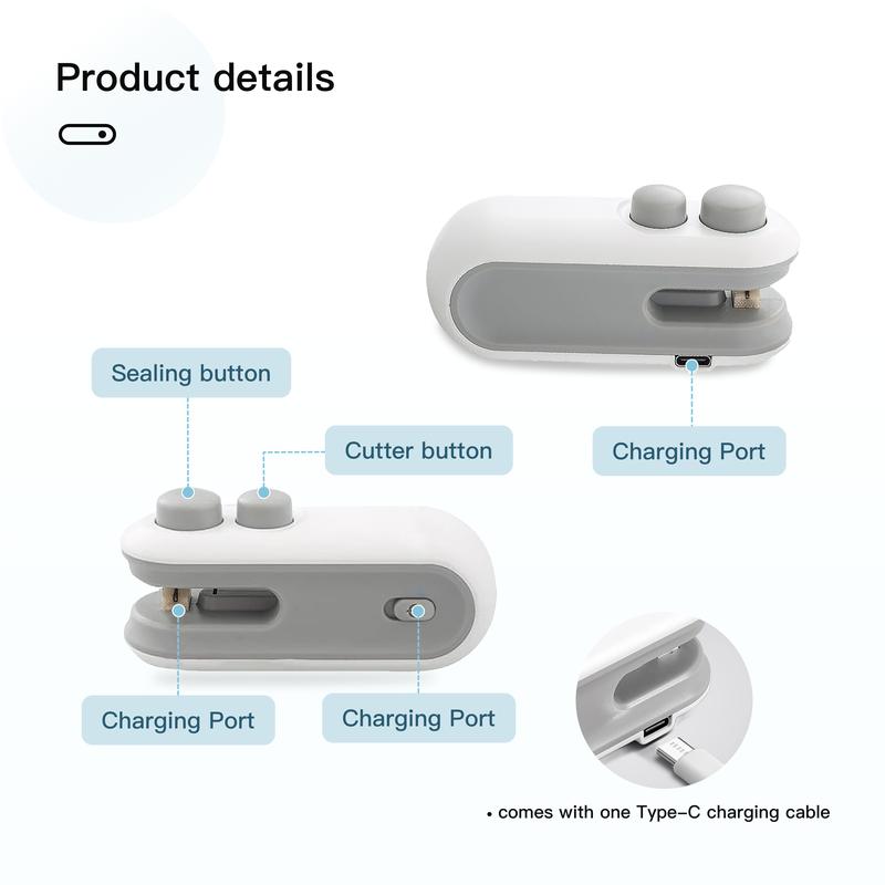 Mini Bag Sealer with Cutter – 2-in-1 Heat Seal & Resealer Machine, USB Rechargeable, Magnetic, Portable Food Sealer for Snack, Chip & Plastic Bags – Keep Food Fresh Multifunction