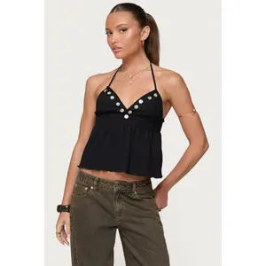 Textured Iridescent Babydoll Halter Top