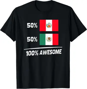 Peruvian Mexican Flag Peru Mexico T-Shirt Pure Cotton Graphic Tees Menswear Top: Gifts for Men & Women