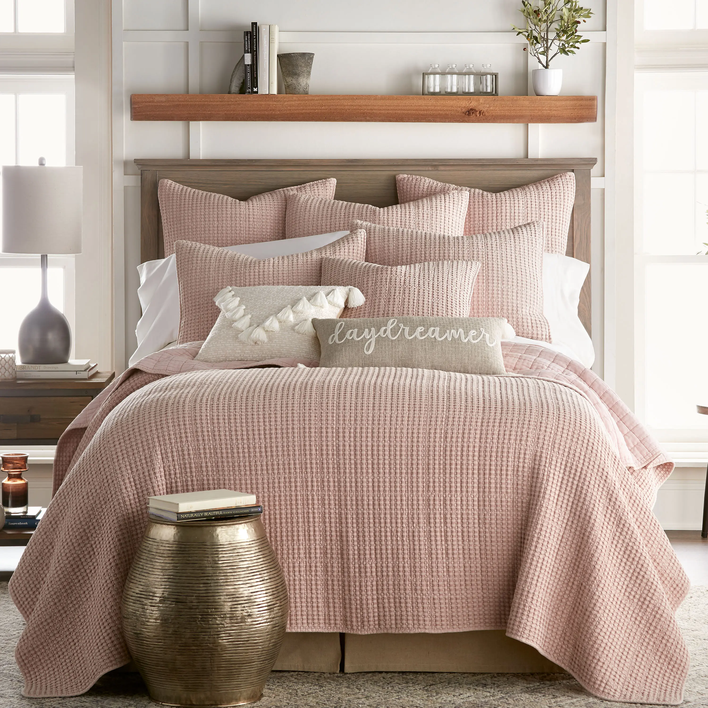 Levtex Home Mills Waffle Quilt Set Bedding - Soft, Textured Blush Cotton King/Cal King Set - Quilt (106x92in), Shams (36x20in), Soft Quilt Set