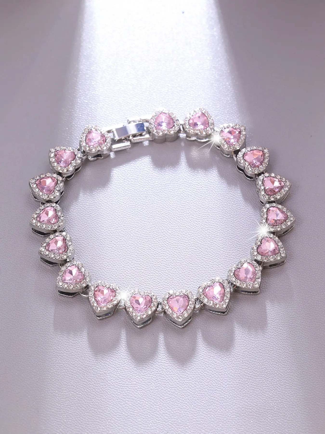 1 Piece Heart-Shaped Chain Link Bracelet With Pink/Blue/Green/White Rhinestone Inlaid, Romantic Elegant Sparkling Style, Perfect for Daily Wear, Date Nights, Weddings & Valentine’s Day Gifting, Jewelry Bracelet