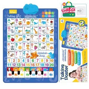 English & Spanish Bilingual Alphabet Sound Poster - with Songs ABCs Numbers Animal Words & Piano Interactive Educational Toy for Toddlers 1-6 No Screen Battery Powered Alphabet Preschool Teaching Supplies for Kids