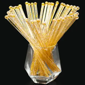50-pcs Glitter Plastic Swizzle Sticks  Crystal Cake Pops Cocktail Coffee Drink Stirrers Lolipop Stick For Christmas Party 7.24 Inch